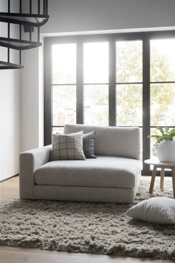 ROWICO Duncan 1,5 pers. modul chaiselong lnestol, venstre - lysegr stof