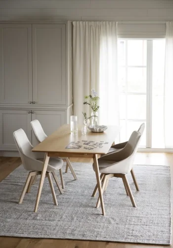 ROWICO Alison spisebordsstol, drejelig - lys beige stof og natur egetr