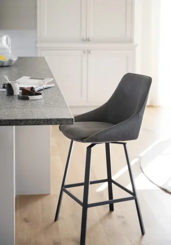 ROWICO Alison barstol, drejelig, m. rygln og fodsttte - gr mikrofiber og sort metal