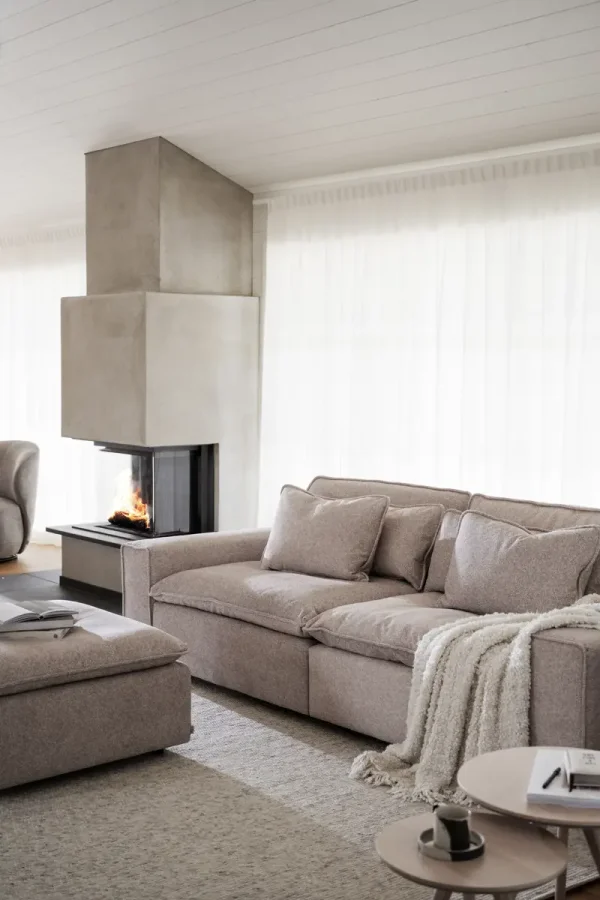 ROWICO Rawlins fodskammel, kvadratisk - beige stof (91x91)