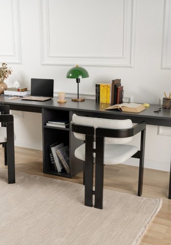 NORDVÄRK Twin dobbelt skrivebord, m. 2 rum - antracitgr melamin og sort metal (240x60)