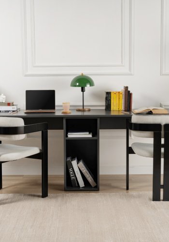 NORDVÄRK Twin dobbelt skrivebord, m. 2 rum - antracitgr melamin og sort metal (240x60)