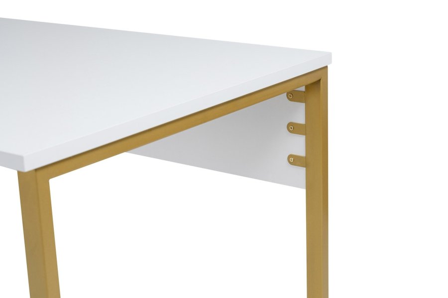 NORDVÄRK Twin dobbelt skrivebord, m. 2 rum - hvid melamin og guld metal (240x60)