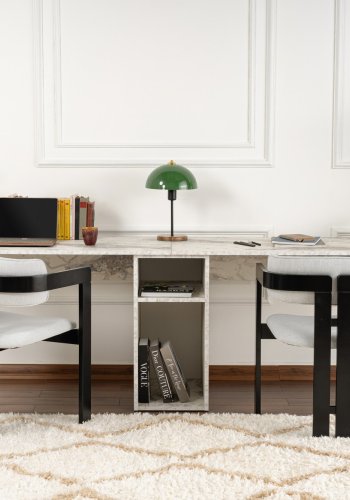 NORDVÄRK Twin dobbelt skrivebord, m. 2 rum - Fressia marmor melamin og sort metal (240x60)