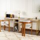 NORDVÄRK Twin dobbelt skrivebord, m. 2 rum - travertin melamin og guld metal (240x60)