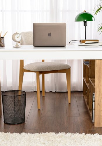 NORDVÄRK Vesper hjrne skrivebord, m. 5 hylder - hvid og Atlantic Pine melamin (130x50)