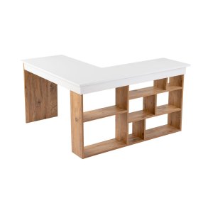 NORDVÄRK Vesper hjrne skrivebord, m. 5 hylder - hvid og Atlantic Pine melamin (130x50)