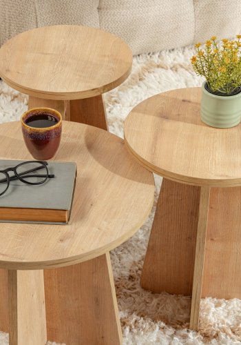 NORDVÄRK Lume sofabord, rund - safir eg melamin (st med 3)