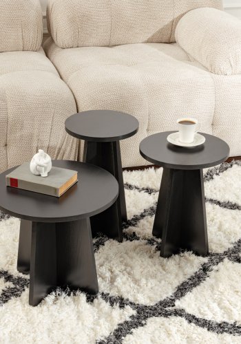 NORDVÄRK Lume sofabord, rund - sort tr melamin (st med 3)