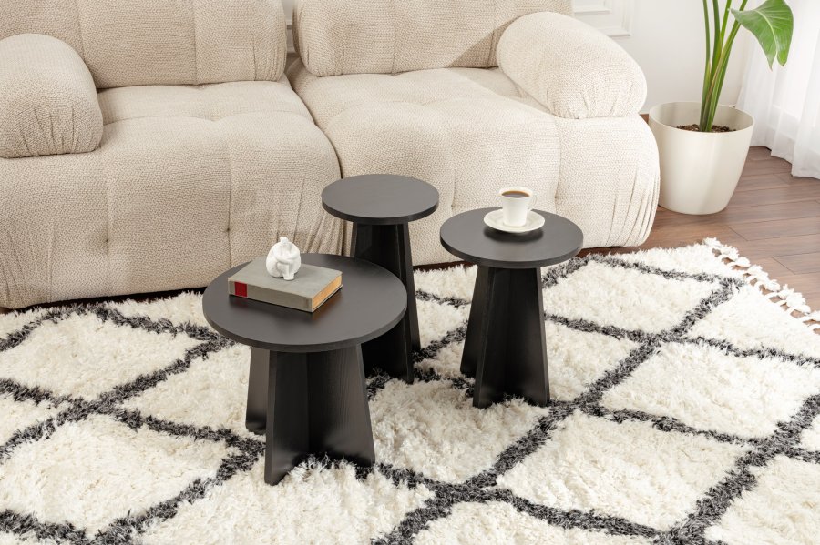 NORDVÄRK Lume sofabord, rund - sort tr melamin (st med 3)