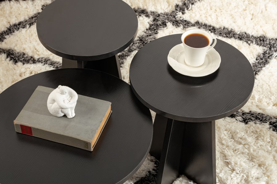 NORDVÄRK Lume sofabord, rund - sort tr melamin (st med 3)