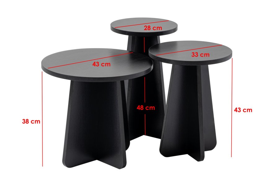 NORDVÄRK Lume sofabord, rund - sort tr melamin (st med 3)