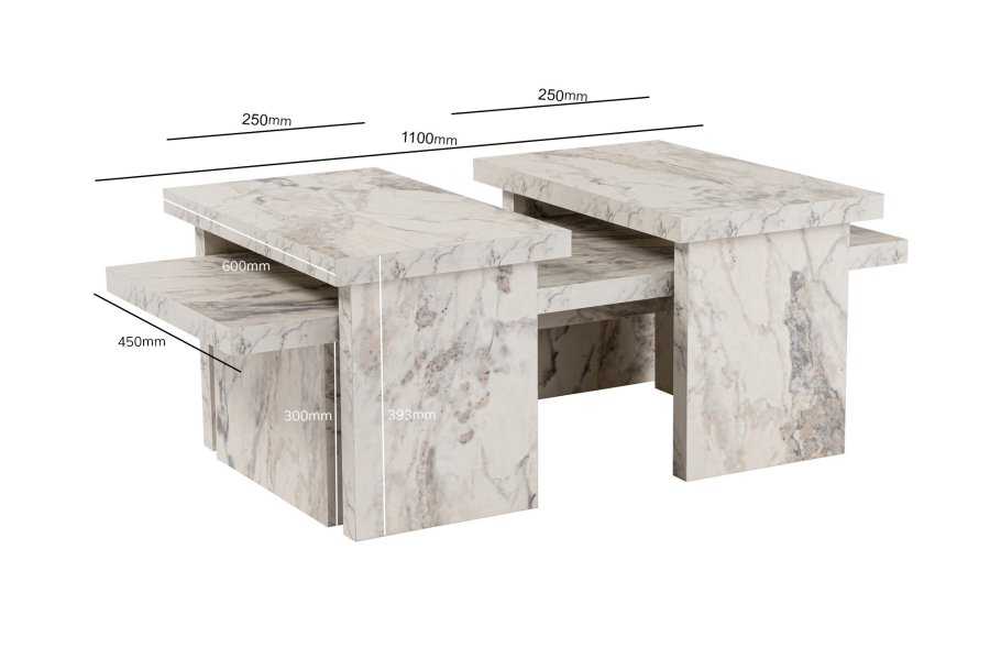 NORDVÄRK Sanctuary sofabord - Fressia marmor melamin (st med 3)