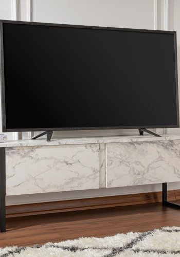 NORDVÄRK Serenity TV-bord, m. 2 lger - Fressia marmor melamin og sort (180x29,5)