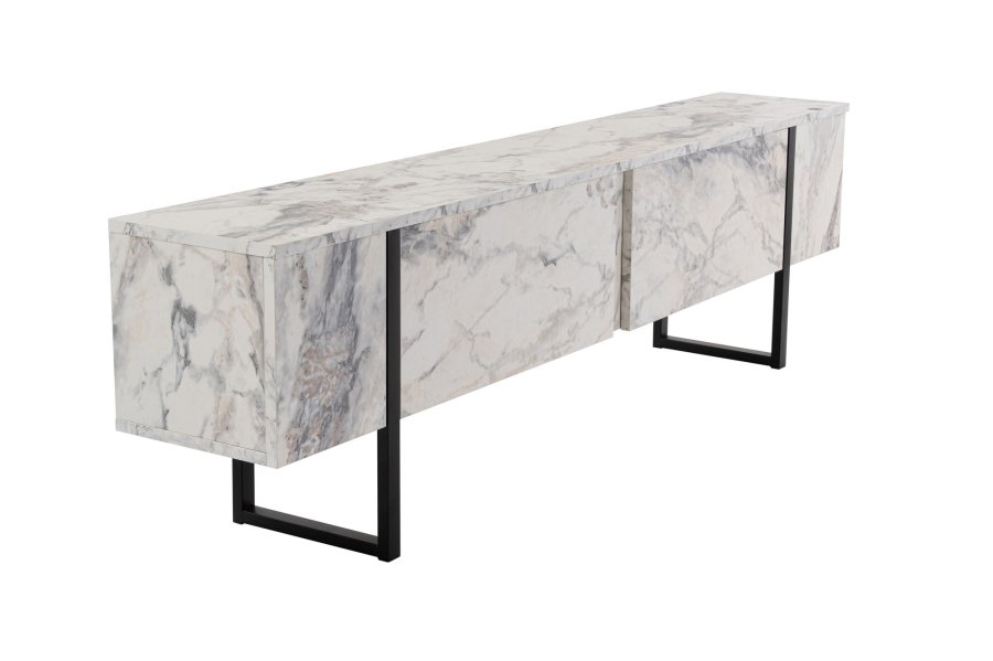 NORDVÄRK Serenity TV-bord, m. 2 lger - Fressia marmor melamin og sort (180x29,5)