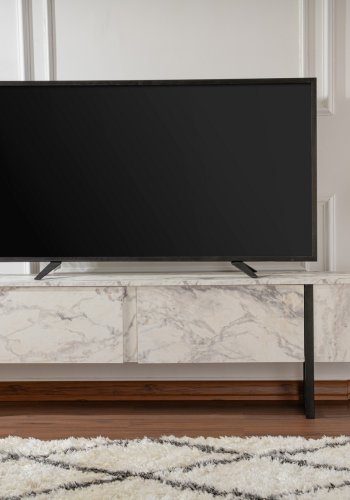 NORDVÄRK Serenity TV-bord, m. 2 lger - Fressia marmor melamin og sort (180x29,5)