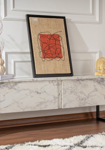 NORDVÄRK Serenity TV-bord, m. 2 lger - Fressia marmor melamin og sort (180x29,5)