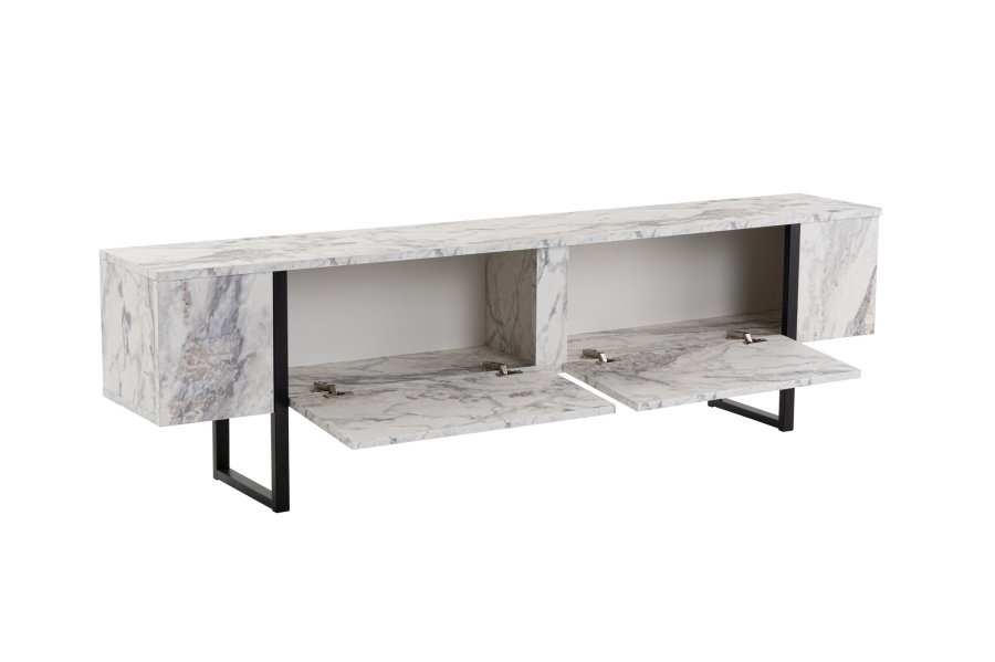 NORDVÄRK Serenity TV-bord, m. 2 lger - Fressia marmor melamin og sort (180x29,5)