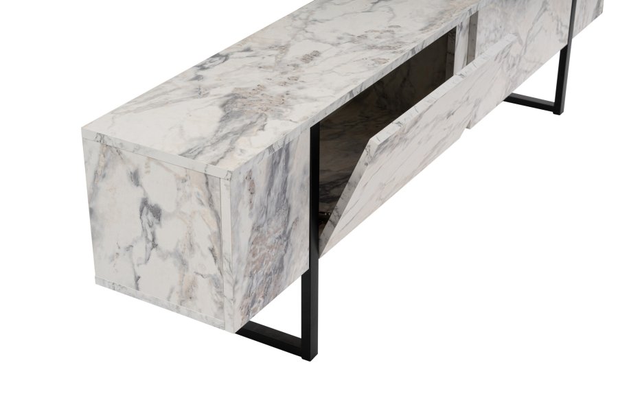 NORDVÄRK Serenity TV-bord, m. 2 lger - Fressia marmor melamin og sort (180x29,5)