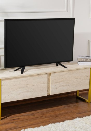 NORDVÄRK Serenity TV-bord, m. 2 lger - travertin melamin og guld (180x29,5)
