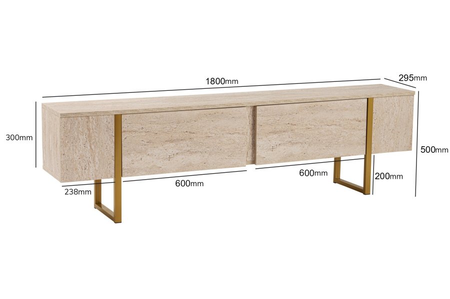 NORDVÄRK Serenity TV-bord, m. 2 lger - travertin melamin og guld (180x29,5)