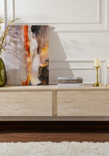 NORDVÄRK Serenity TV-bord, m. 2 lger - travertin melamin og guld (180x29,5)