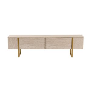NORDVÄRK Serenity TV-bord, m. 2 lger - travertin melamin og guld (180x29,5)