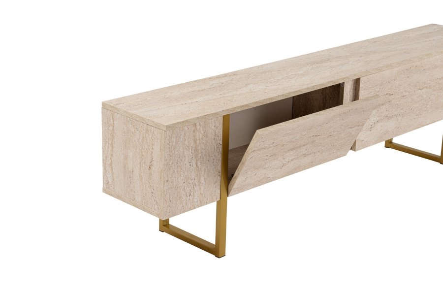 NORDVÄRK Serenity TV-bord, m. 2 lger - travertin melamin og guld (180x29,5)