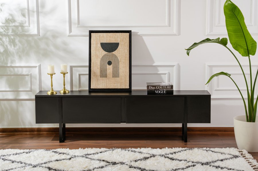 NORDVÄRK Serenity TV-bord, m. 2 lger - sort tr melamin og sort (180x29,5)