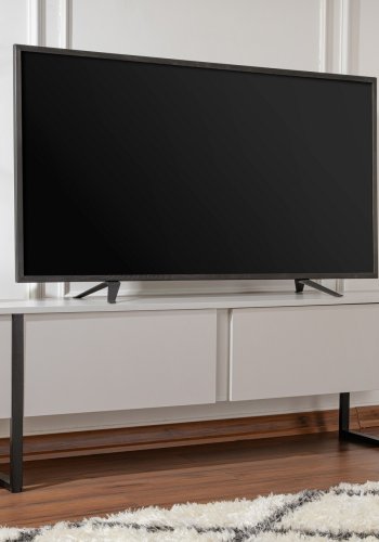 NORDVÄRK Serenity TV-bord, m. 2 lger - gr melamin og sort (180x29,5)