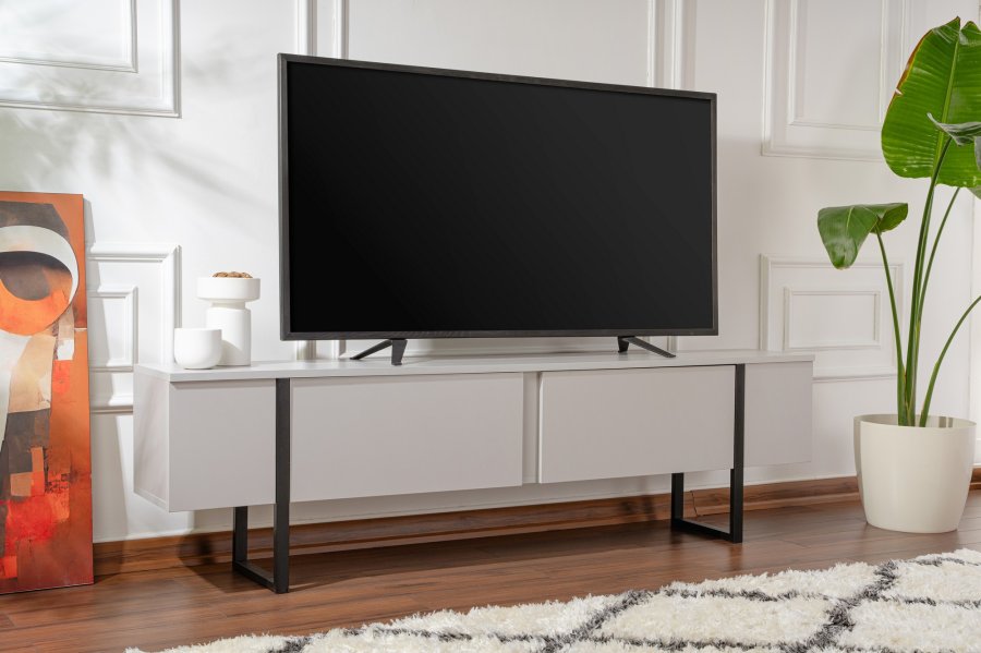NORDVÄRK Serenity TV-bord, m. 2 lger - gr melamin og sort (180x29,5)