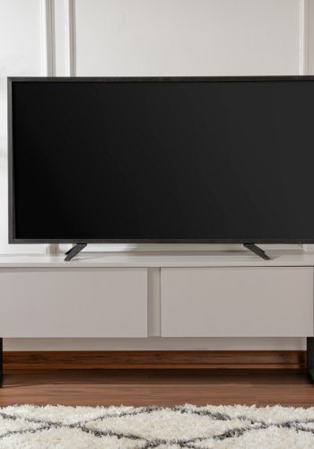 NORDVÄRK Serenity TV-bord, m. 2 lger - gr melamin og sort (180x29,5)