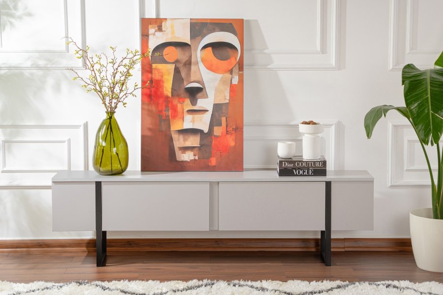 NORDVÄRK Serenity TV-bord, m. 2 lger - gr melamin og sort (180x29,5)