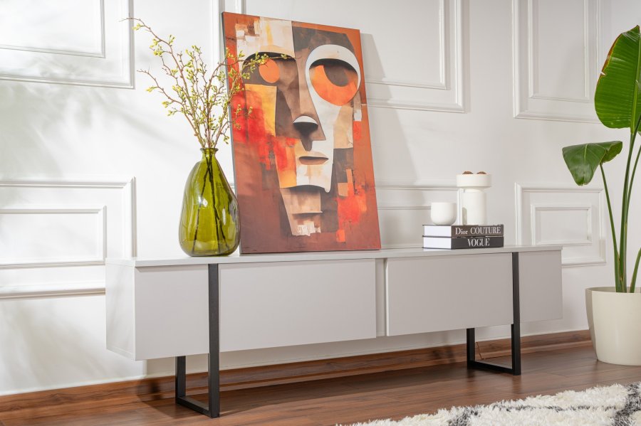 NORDVÄRK Serenity TV-bord, m. 2 lger - gr melamin og sort (180x29,5)