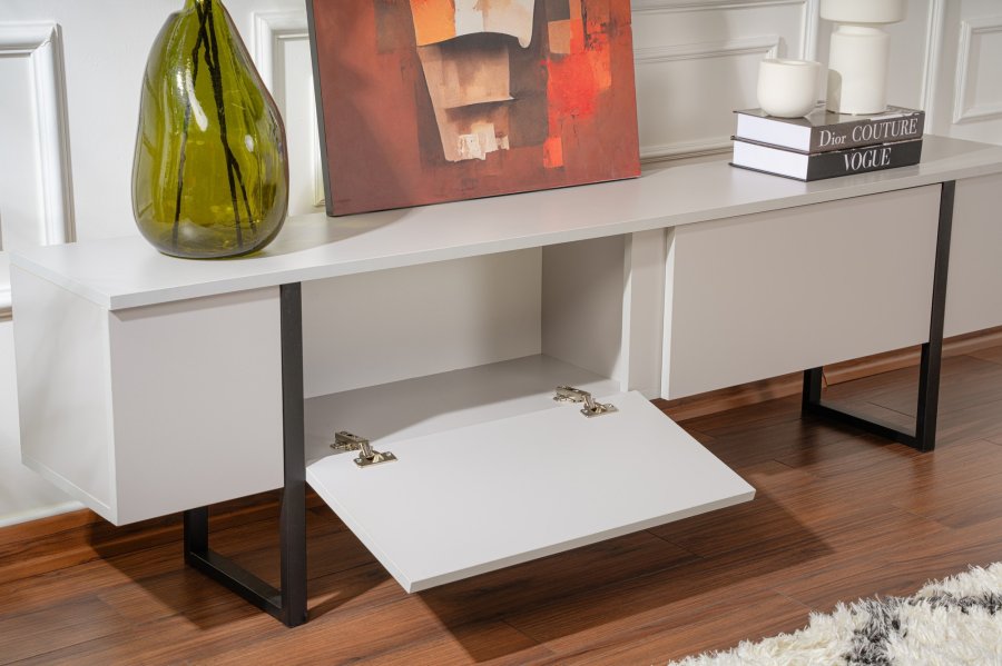 NORDVÄRK Serenity TV-bord, m. 2 lger - gr melamin og sort (180x29,5)