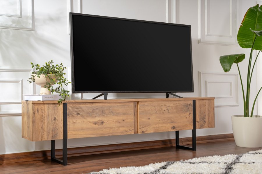 NORDVÄRK Serenity TV-bord, m. 2 lger - Atlantic Pine melamin og sort (180x29,5)