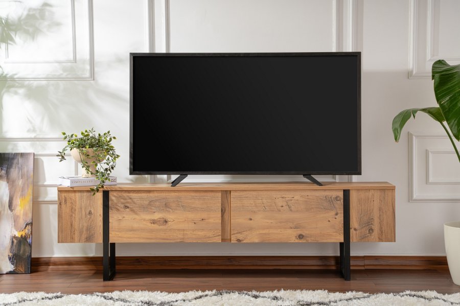 NORDVÄRK Serenity TV-bord, m. 2 lger - Atlantic Pine melamin og sort (180x29,5)