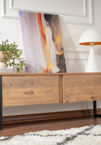 NORDVÄRK Serenity TV-bord, m. 2 lger - Atlantic Pine melamin og sort (180x29,5)