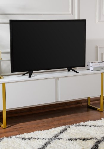 NORDVÄRK Serenity TV-bord, m. 2 lger - hvid melamin og guld (180x29,5)