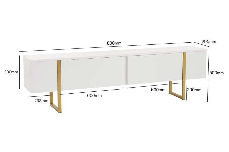 NORDVÄRK Serenity TV-bord, m. 2 lger - hvid melamin og guld (180x29,5)