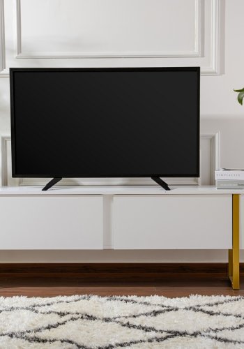 NORDVÄRK Serenity TV-bord, m. 2 lger - hvid melamin og guld (180x29,5)