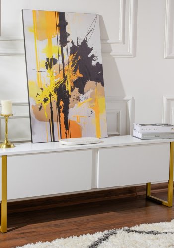 NORDVÄRK Serenity TV-bord, m. 2 lger - hvid melamin og guld (180x29,5)