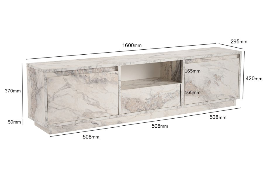 NORDVÄRK Vanguard TV-bord, m. 3 lger og 1 rum - Fressia marmor melamin (160x29,5)