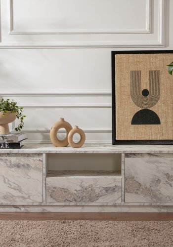 NORDVÄRK Vanguard TV-bord, m. 3 lger og 1 rum - Fressia marmor melamin (160x29,5)