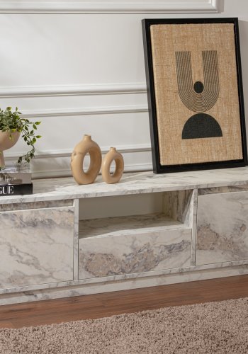 NORDVÄRK Vanguard TV-bord, m. 3 lger og 1 rum - Fressia marmor melamin (160x29,5)