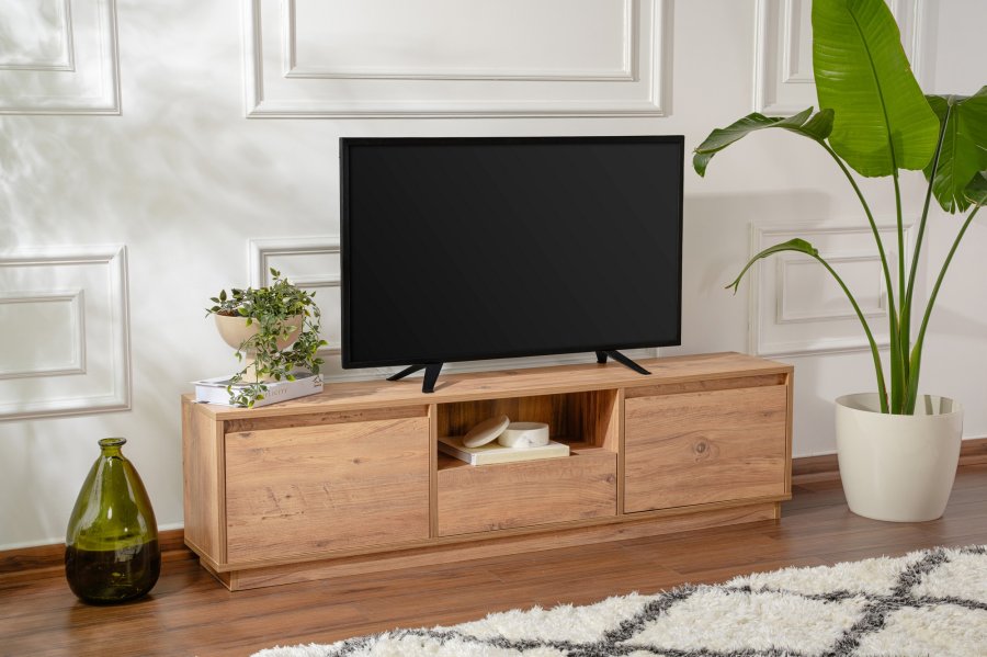 NORDVÄRK Vanguard TV-bord, m. 3 lger og 1 rum - Atlantic Pine melamin (160x29,5)