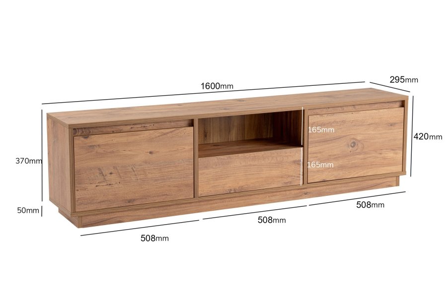 NORDVÄRK Vanguard TV-bord, m. 3 lger og 1 rum - Atlantic Pine melamin (160x29,5)