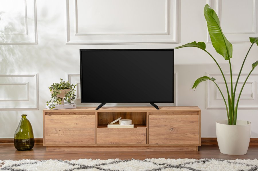 NORDVÄRK Vanguard TV-bord, m. 3 lger og 1 rum - Atlantic Pine melamin (160x29,5)