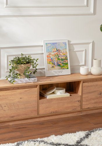 NORDVÄRK Vanguard TV-bord, m. 3 lger og 1 rum - Atlantic Pine melamin (160x29,5)