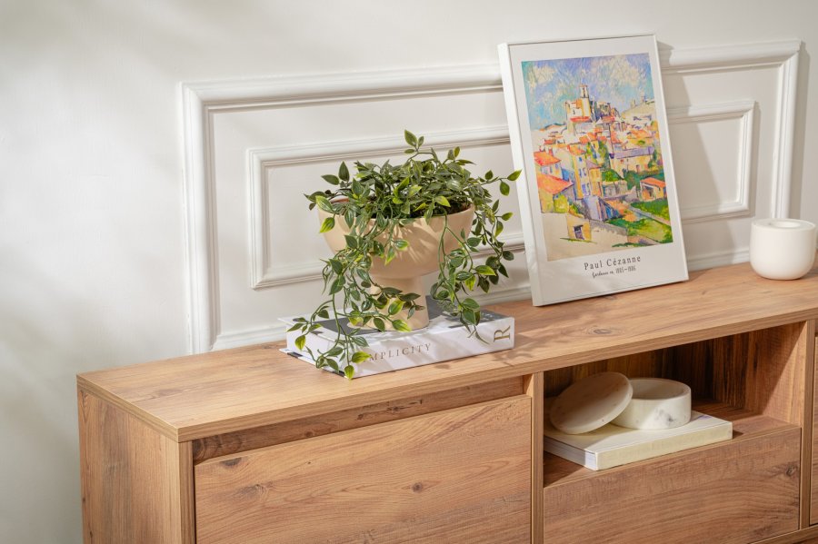 NORDVÄRK Vanguard TV-bord, m. 3 lger og 1 rum - Atlantic Pine melamin (160x29,5)